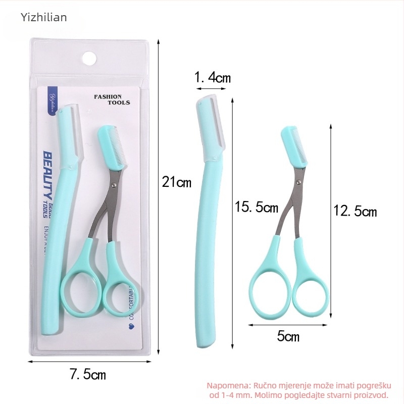 2-dijelni set za obrve: trimer za obrve s češljićem i škarice za obrve – ručni alat