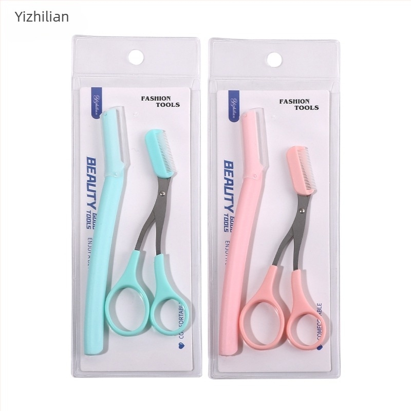 2-dijelni set za obrve: trimer za obrve s češljićem i škarice za obrve – ručni alat