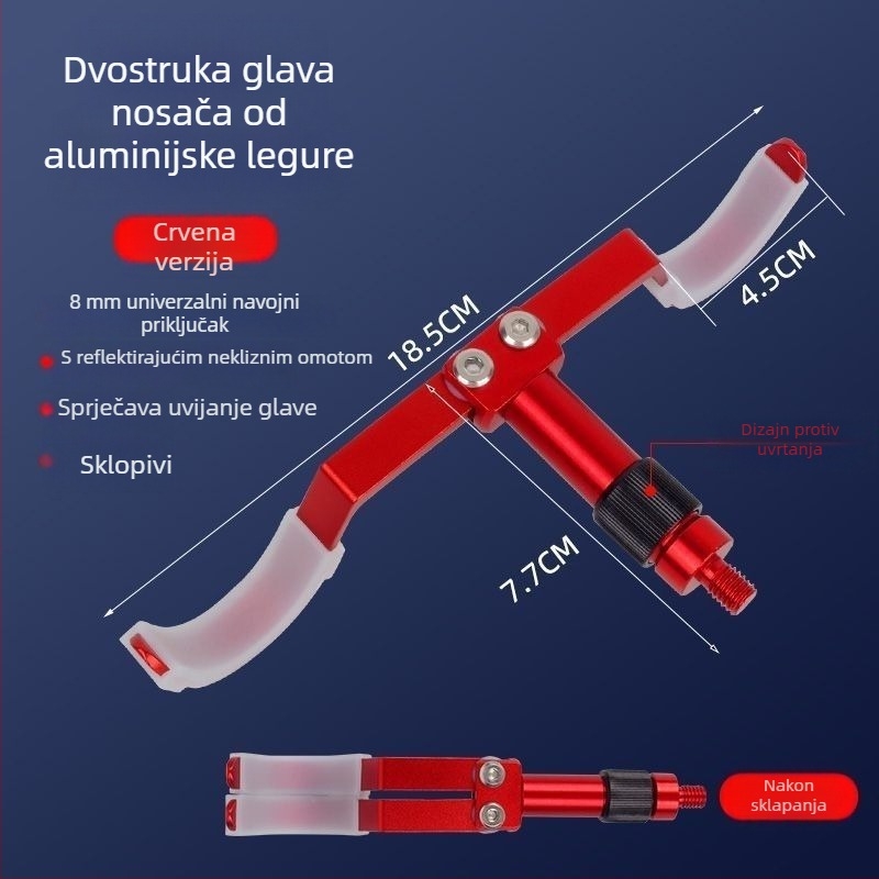 Držač ribolovačkih štapova od aluminijske legure, za dva štapa, dvostruka glava, stražnje vješanje, Fort model
