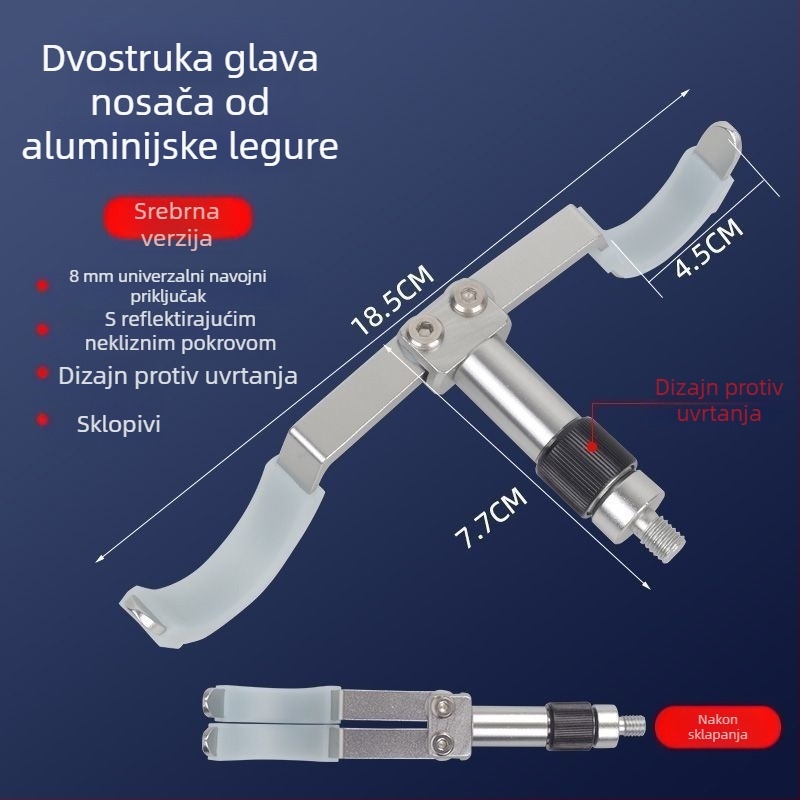 Držač ribolovačkih štapova od aluminijske legure, za dva štapa, dvostruka glava, stražnje vješanje, Fort model