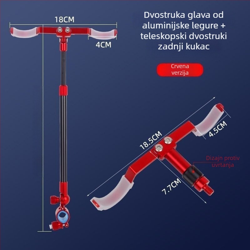 Držač ribolovačkih štapova od aluminijske legure, za dva štapa, dvostruka glava, stražnje vješanje, Fort model