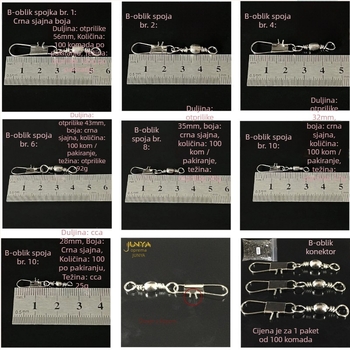 Okretni spoj u obliku B za ribolovne dodatke (100 komada u pakiranju) - Marka: Titanium Sharp; Materijal: Metal