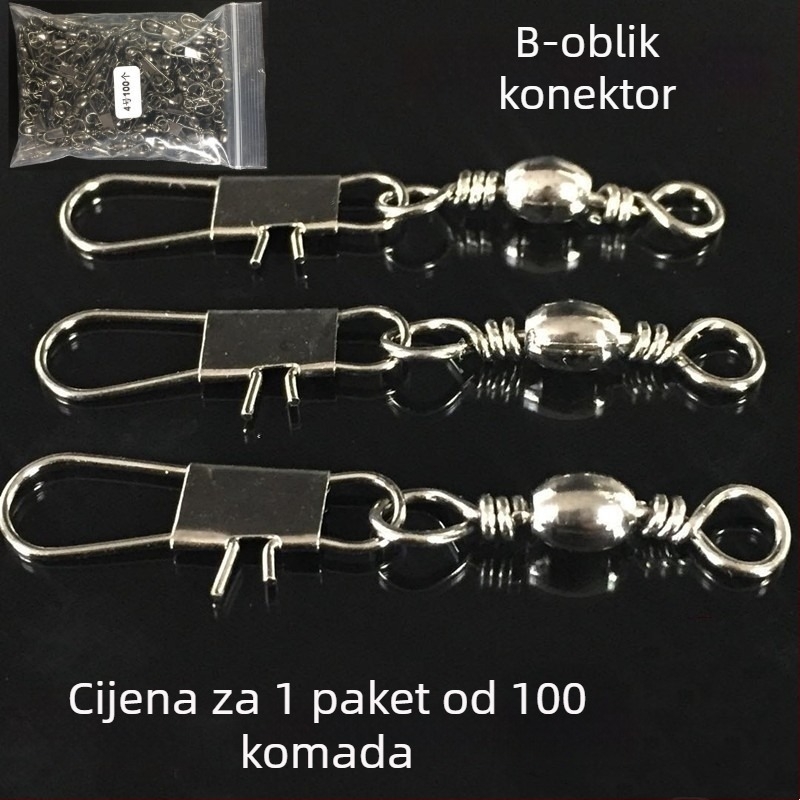 Okretni spoj u obliku B za ribolovne dodatke (100 komada u pakiranju) - Marka: Titanium Sharp; Materijal: Metal