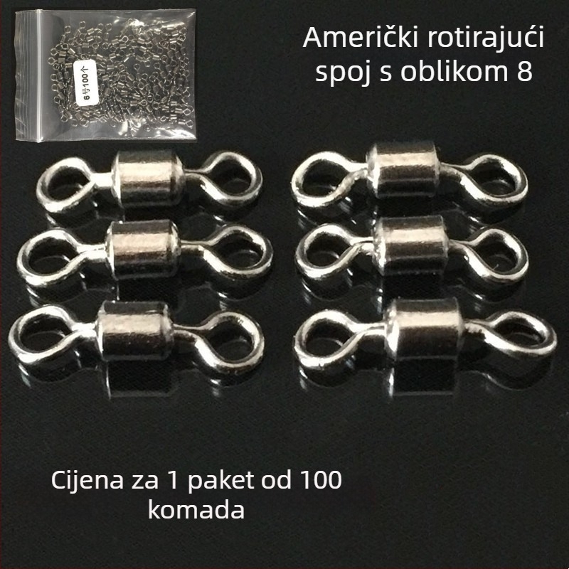 Okretni spoj u obliku B za ribolovne dodatke (100 komada u pakiranju) - Marka: Titanium Sharp; Materijal: Metal
