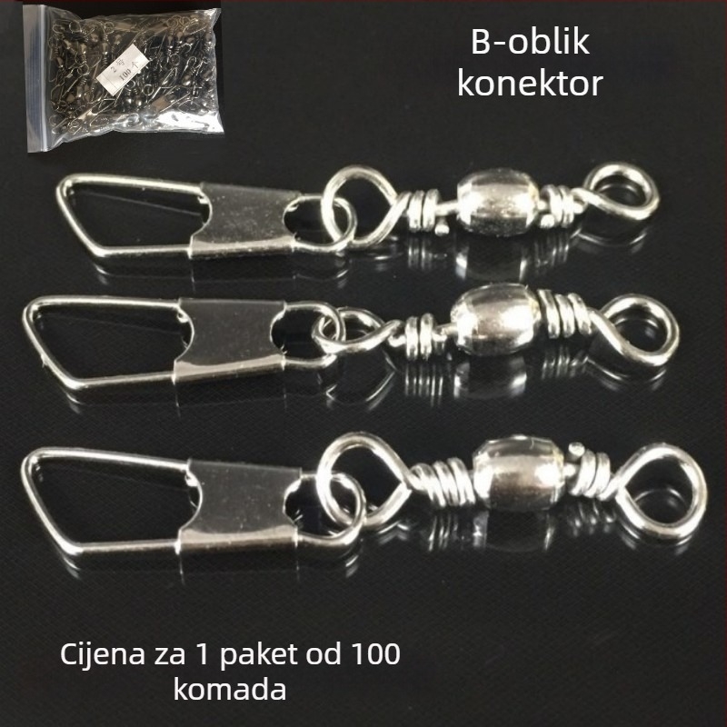 Okretni spoj u obliku B za ribolovne dodatke (100 komada u pakiranju) - Marka: Titanium Sharp; Materijal: Metal