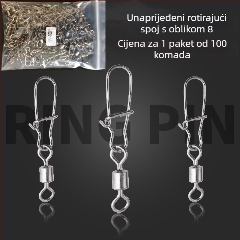 Okretni spoj u obliku B za ribolovne dodatke (100 komada u pakiranju) - Marka: Titanium Sharp; Materijal: Metal