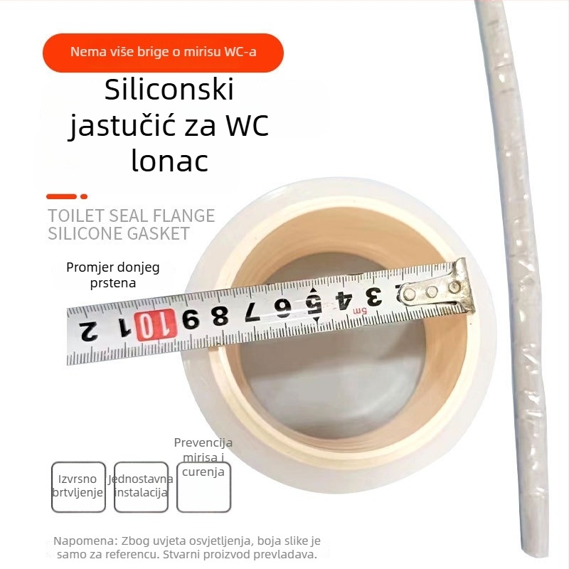 Prsten za brtvljenje flanše za WC – protiv mirisa i propuštanja, gumeni donji uložak, izravna ugradnja, plastika, moderni minimalistički stil