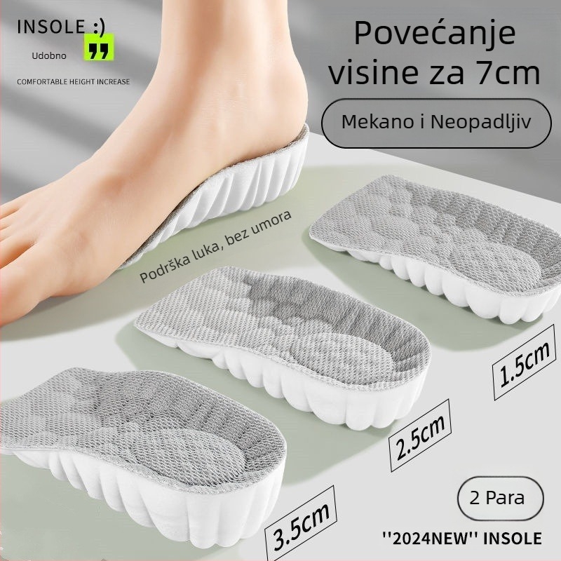 Polovična podstavljena uloška za povećanje visine – nevidljiva, čvrsta potpora stopala, PU materijal, unisex