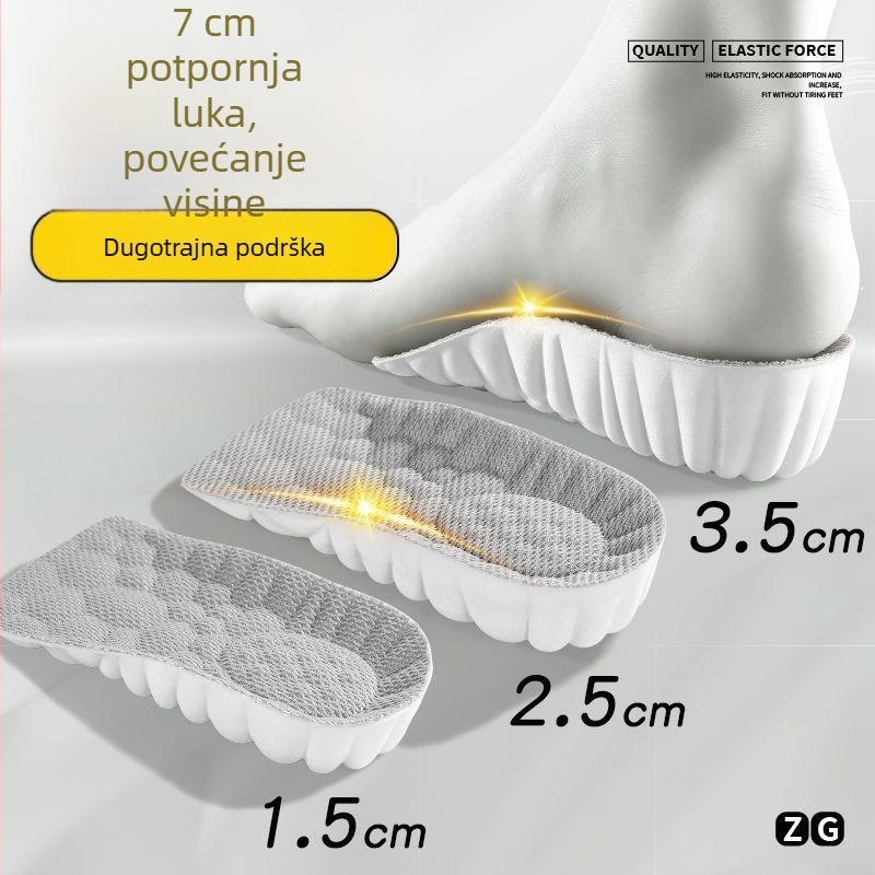 Polovična podstavljena uloška za povećanje visine – nevidljiva, čvrsta potpora stopala, PU materijal, unisex