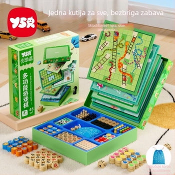 Drveni all-in-one skup igrica za djecu: Ludo, Gomoku i Dama, marka Yisirui, za uzrast 4–6 godina