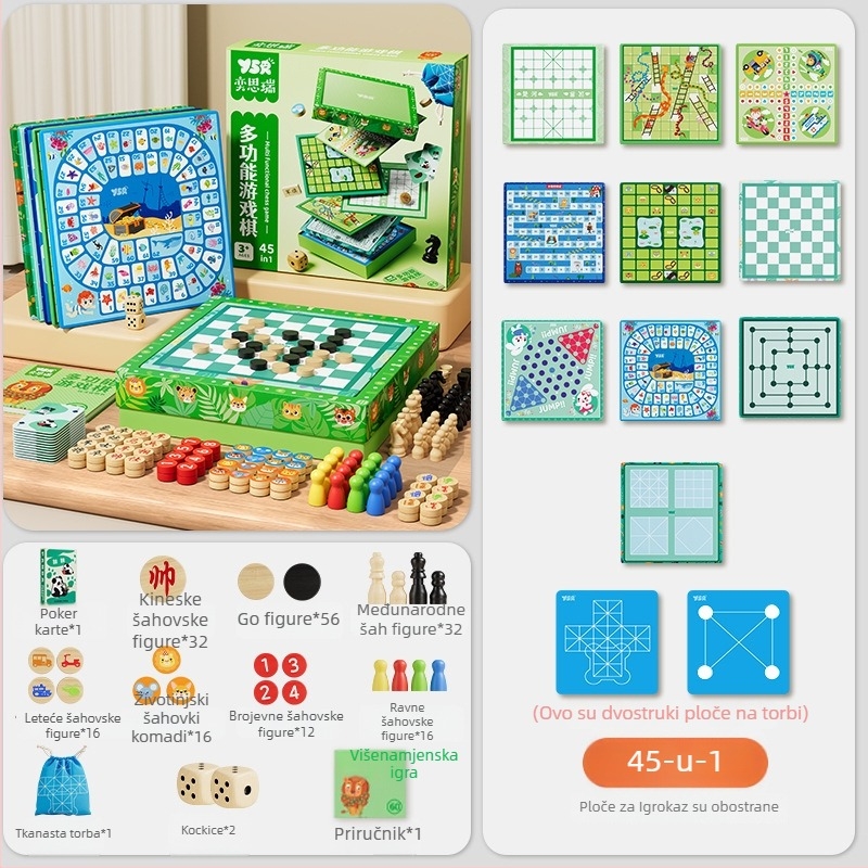 Drveni all-in-one skup igrica za djecu: Ludo, Gomoku i Dama, marka Yisirui, za uzrast 4–6 godina