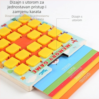 Drvena igra pamćenja s preklopnim karticama — Montessori slagalica za djecu 4–6 godina