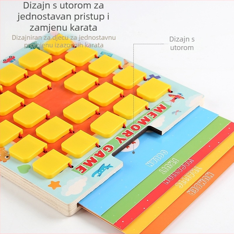 Drvena igra pamćenja s preklopnim karticama — Montessori slagalica za djecu 4–6 godina