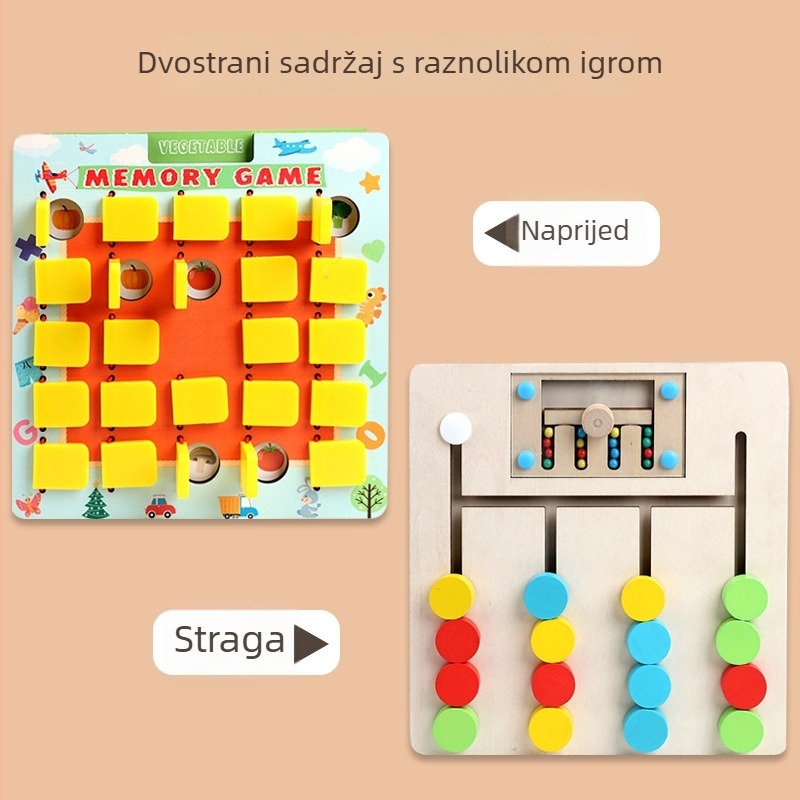 Drvena igra pamćenja s preklopnim karticama — Montessori slagalica za djecu 4–6 godina