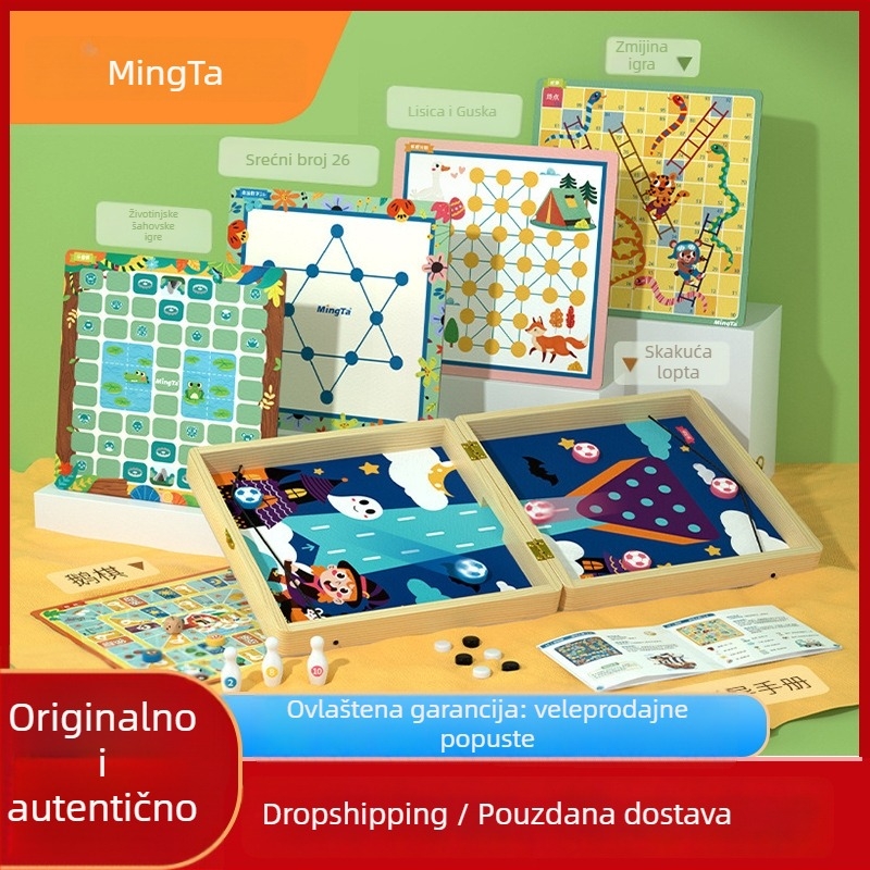 Mingtta drvena 14-u-1 višenamjenska šahovska ploča – edukativna igra za djecu 4–6 godina, šarena kutija, razvija intelekt