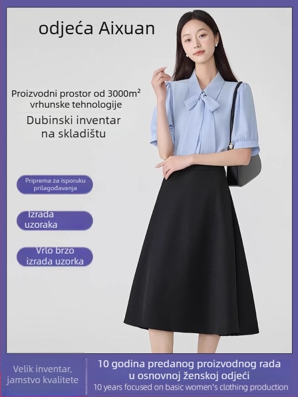 Uredska košulja od šifona, 100% poliester, elastan <10%, kratki rukav, ovratnik košulje (Šifon; 100% poliester; Elastan <10%)