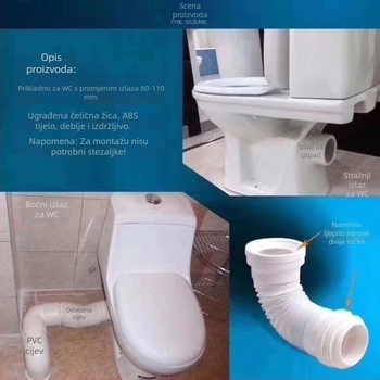 Pratu Zidni kanalizacijski cjevovod za WC, teleskopsko proširenje, plast, instalacija, moderni minimalistički stil