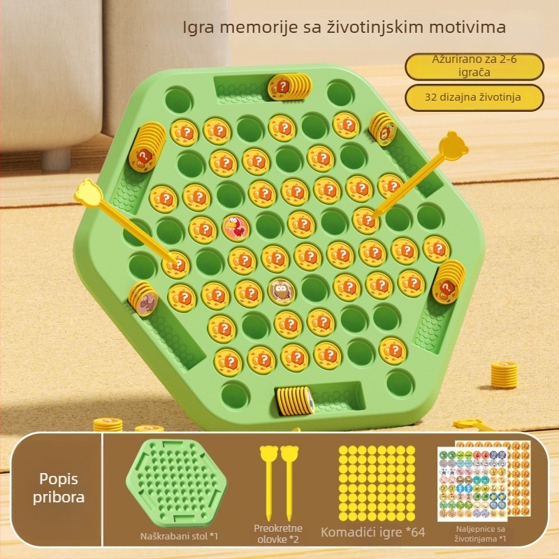 Dvostruko društvena igra za dva igrača: slagalica za podudaranje parova i edukativna aktivnost roditelj-dijete; potiče logičko razmišljanje i koordinaciju ruka-oko. Materijal: plastika; Igrači: 2; Uzrast: 4–14 godina.