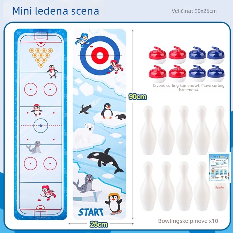 Desktop curling igra za unutarnju uporabu — obiteljska zabava, dvostruko i multiplayer natjecanje, rana edukacija, razvoj uma, plastična konstrukcija (uzrast 4–14).