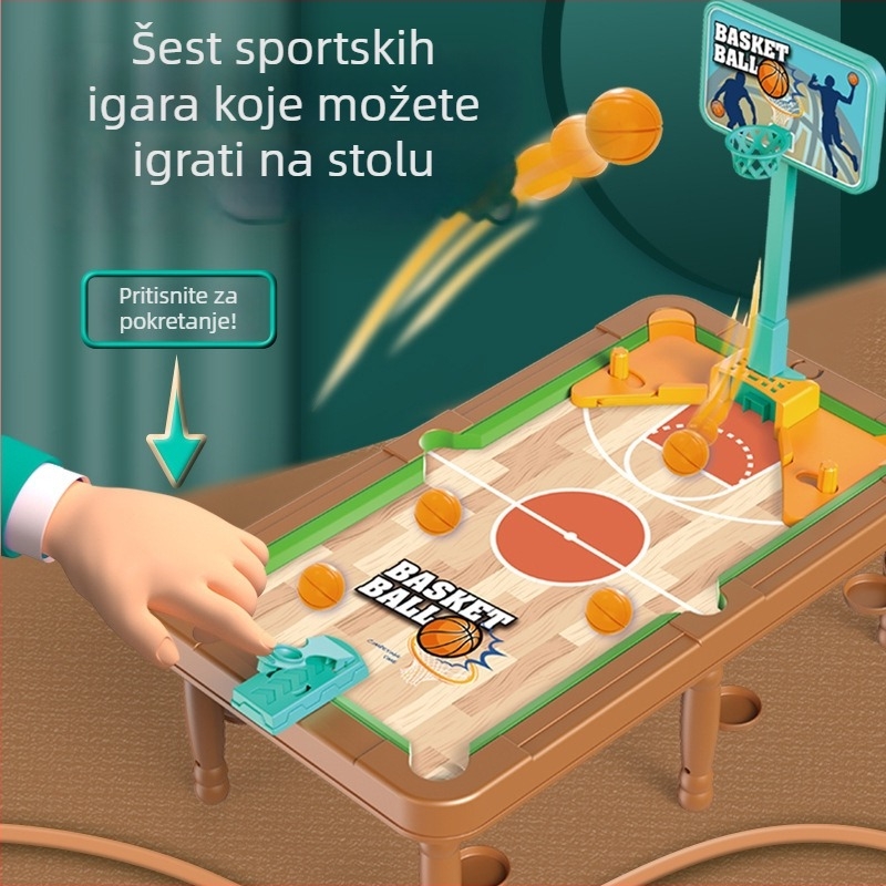 Šest-u-jednom dječji stolni set igara: bilić, društvene igre, košarka i nogomet — za unutarnju igru, plastična konstrukcija, razvija koordinaciju ruke i oka, uzrast 4–6 godina