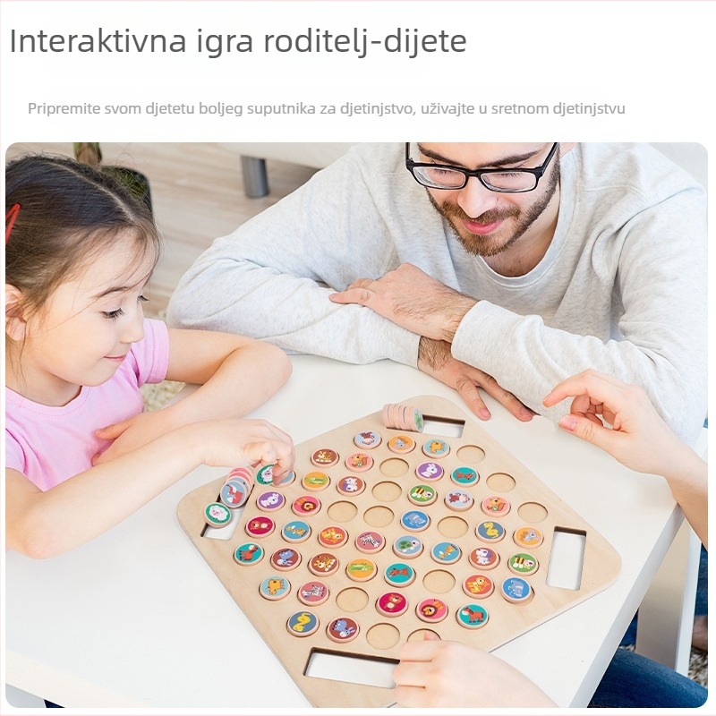 Drvena edukativna stolna igra — flip i match, roditeljsko-dječja interakcija, potiče logičko razmišljanje i koordinaciju ruka-oko, interaktivna igra, blister pakovanje, dob 4–14