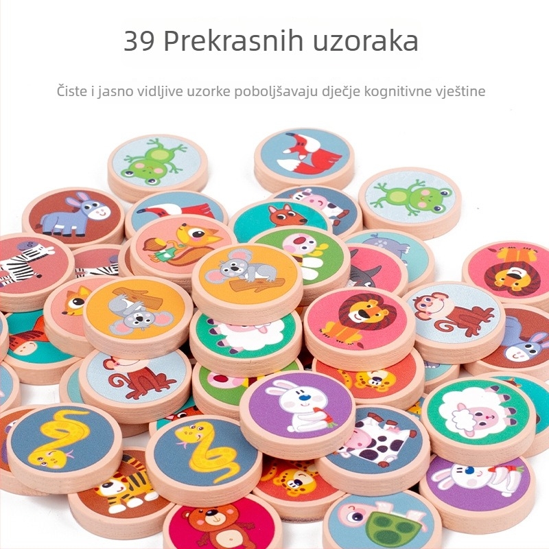 Drvena edukativna stolna igra — flip i match, roditeljsko-dječja interakcija, potiče logičko razmišljanje i koordinaciju ruka-oko, interaktivna igra, blister pakovanje, dob 4–14