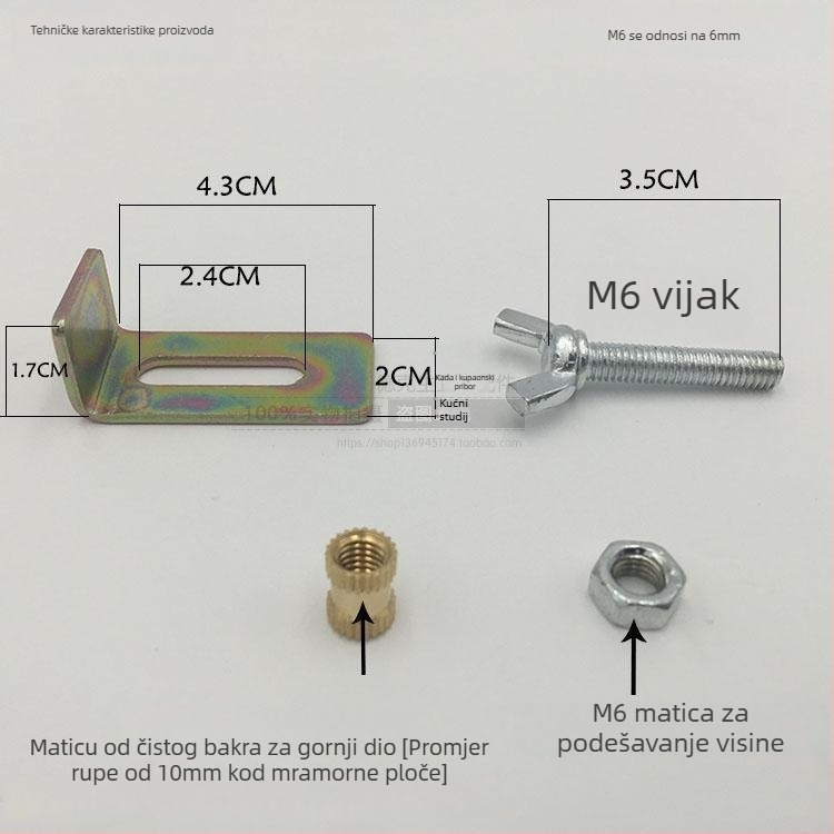 Vijci za montažu umivaona ispod ploče, cink legura, direktna instalacija, hardver za učvršćivanje umivaona, moderan minimalistički stil