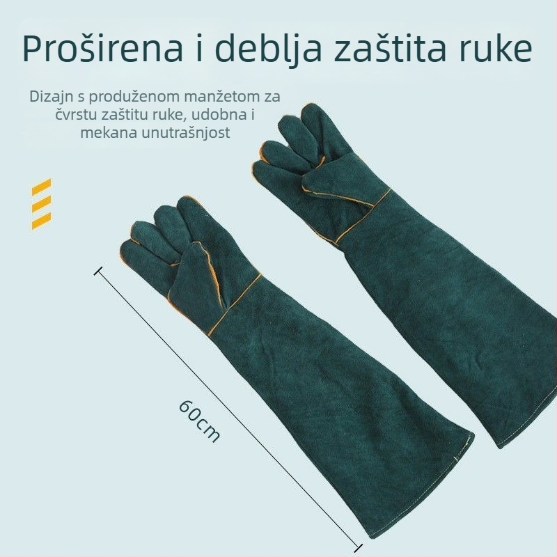 Rukavice protiv ugriza za kućne ljubimce (mačke i psi) – od goveđe kože, produžena duljina, otporne na kidanje, za kupanje i vježbanje