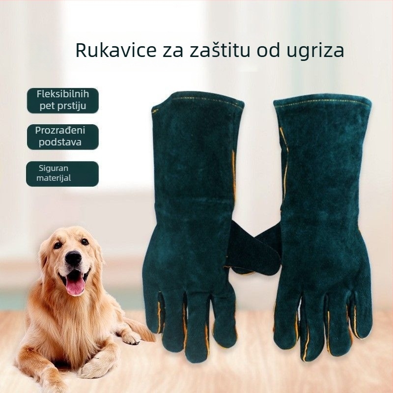 Rukavice protiv ugriza za kućne ljubimce (mačke i psi) – od goveđe kože, produžena duljina, otporne na kidanje, za kupanje i vježbanje