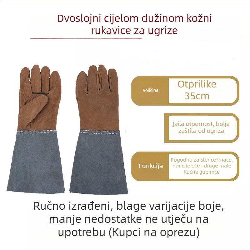 Rukavice protiv ugriza za kućne ljubimce (mačke i psi) – od goveđe kože, produžena duljina, otporne na kidanje, za kupanje i vježbanje