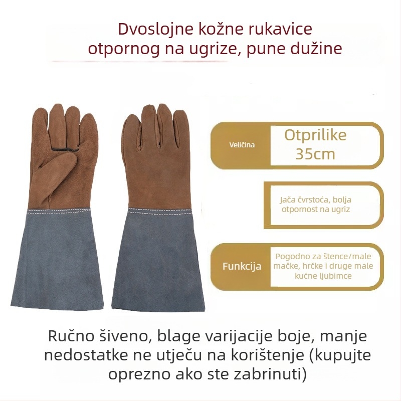 Rukavice protiv ugriza za kućne ljubimce (mačke i psi) – od goveđe kože, produžena duljina, otporne na kidanje, za kupanje i vježbanje