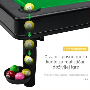 Mini stolni bilijar – prenosiva unutarnja stolna igra, plastična konstrukcija, pakiranje u šarenoj kutiji, pogodno za uzraste 4–6, 7–14 i 15–35