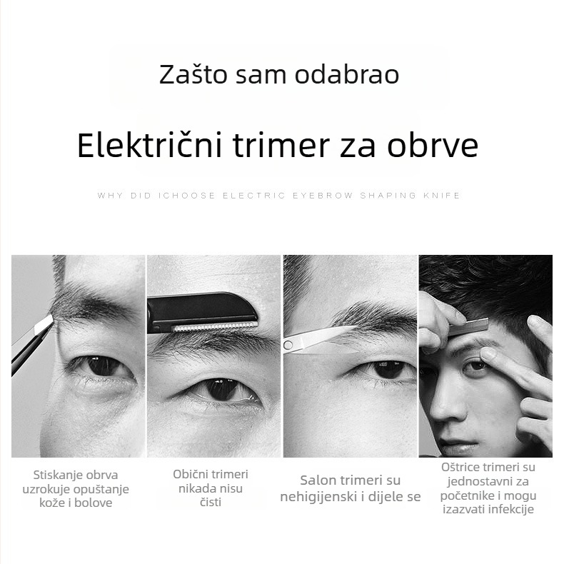 Električni trim za obrve za muškarce, siguran za početnike, punjiv, za obrve, bočne dlake, tijelo i dlačice na nogama