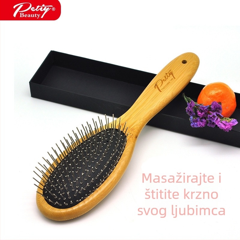 Petiybeauty Četka za uklanjanje dlaka s bambusovom drškom i čeličnim iglama za dugodlake pse i mačke