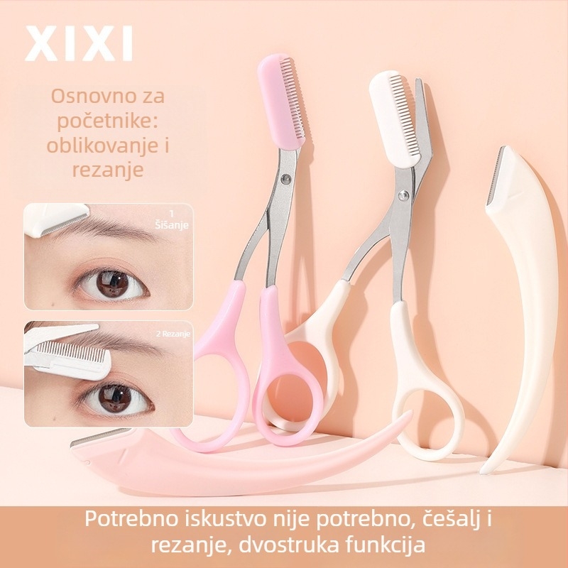 Xixi polumjesečasti set za oblikovanje obrva s oštricama za obrve i škaricama – model GJ-144