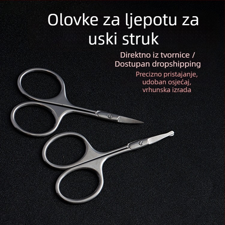 Nerđajući čelik škarice za obrve i nosne dlačice sa sigurnim zaobljenim vrhom i šiljastim vrhom
