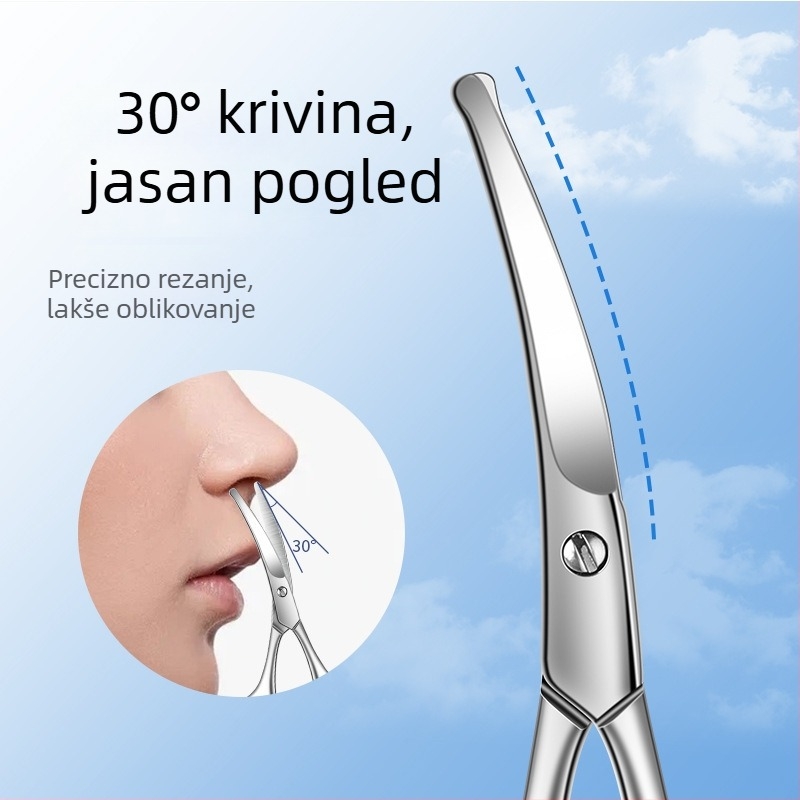 Set škarica od nehrđajućeg čelika za ljepotu — s okruglom glavom za dlačice nosa, škarice za bradu i obrve, škarice za šminku