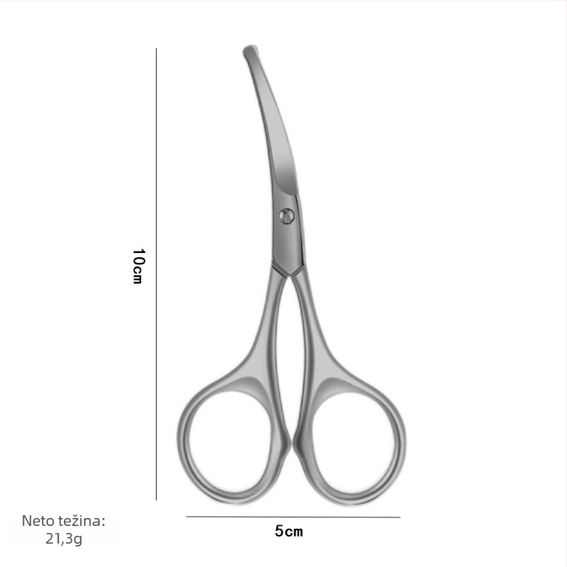 Set škarica od nehrđajućeg čelika za ljepotu — s okruglom glavom za dlačice nosa, škarice za bradu i obrve, škarice za šminku