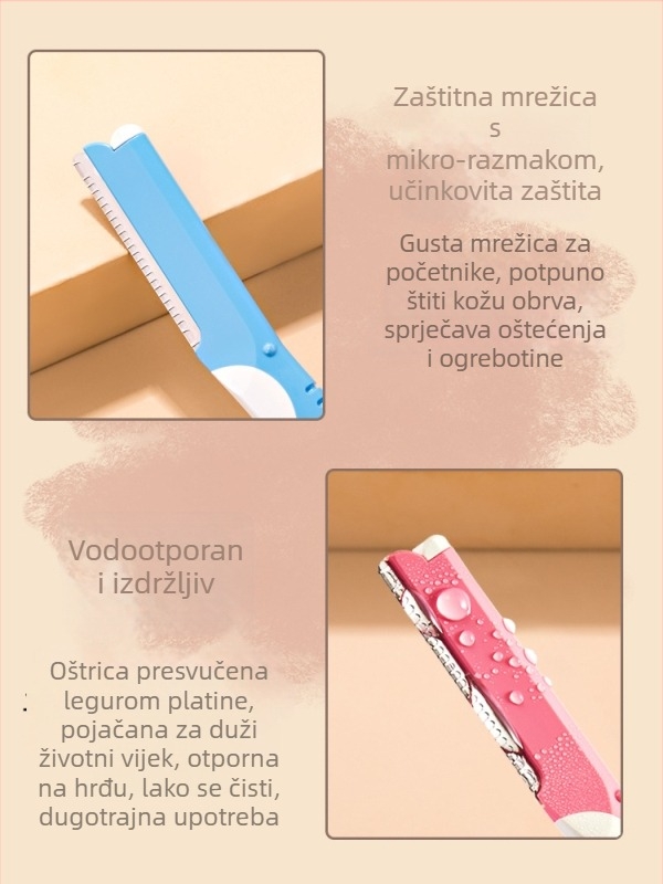Nož za obrve s nehrđajućom čeličnom oštricom i zaštitnom mrežom, kozmetički alat za početnike