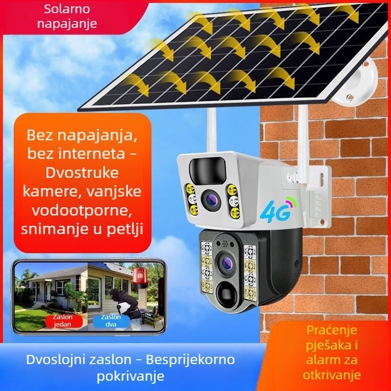 Solarna vanjska 4G kamera s niskom potrošnjom energije, vodootporna bežična kamera za nadzor u punim bojama uz daljinsko praćenje