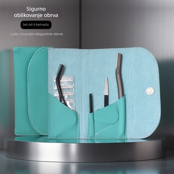 Kvalitetan set za obrve od nehrđajućeg čelika, 4-dijelni set: britvica za obrve, pinceta i škarice za obrve; sigurno za početnike