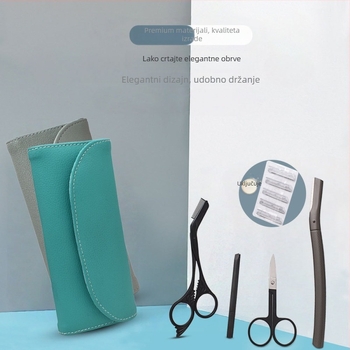 Kvalitetan set za obrve od nehrđajućeg čelika, 4-dijelni set: britvica za obrve, pinceta i škarice za obrve; sigurno za početnike