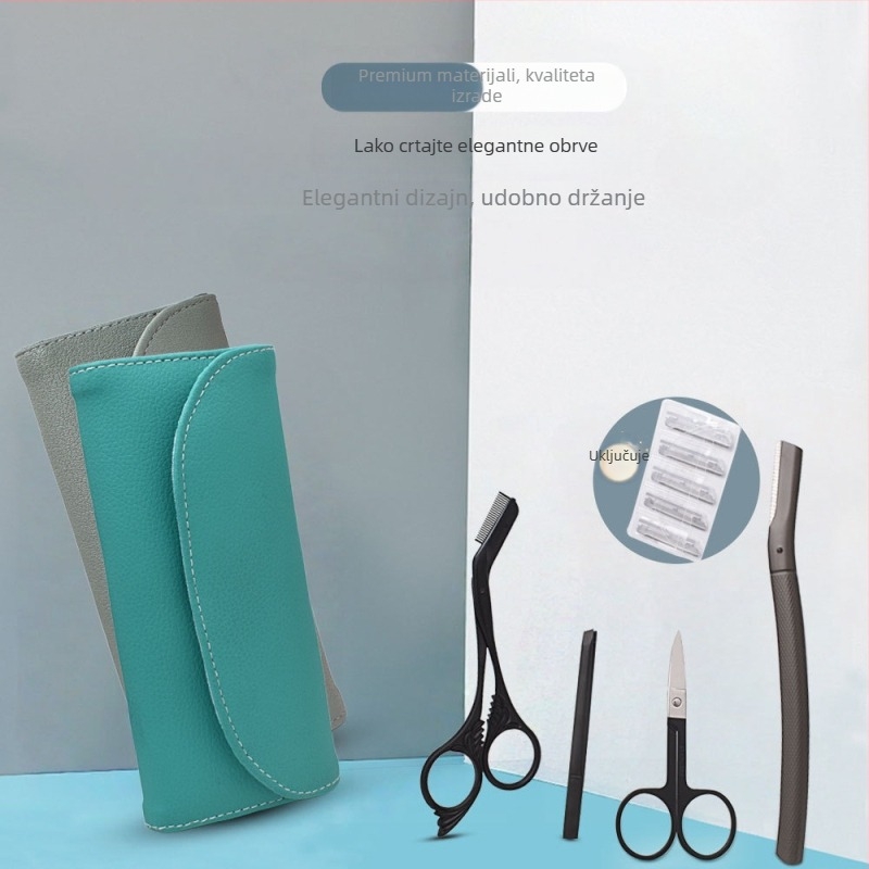 Kvalitetan set za obrve od nehrđajućeg čelika, 4-dijelni set: britvica za obrve, pinceta i škarice za obrve; sigurno za početnike