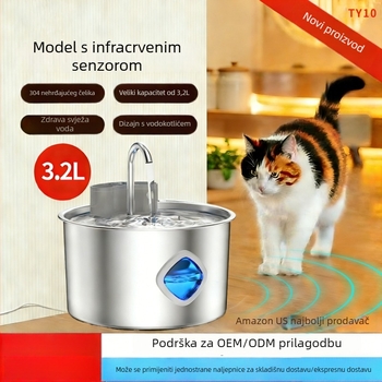 Inteligentni posuda za vodu za kućne ljubimce od nehrđajućeg čelika s IR senzorom Ty10 – podrška za aplikaciju, odvojiva, za pse i mačke