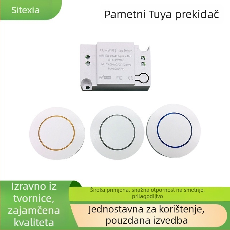 Pametni bežični prekidač s tajmerom i dvostrukom kontrolom, RF433 i upravljanje putem mobilne aplikacije, 90-265V, 10A