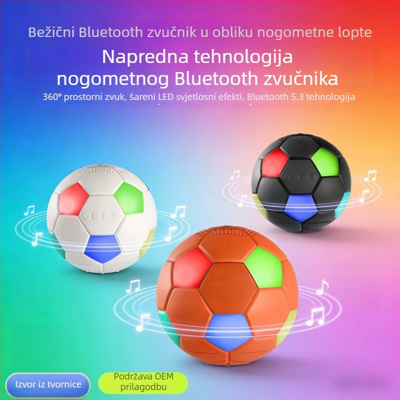 Kružni Bluetooth zvučnik u nogometnom stilu s RGB osvjetljenjem, prenosni stolni zvučnik za vanjsku upotrebu
