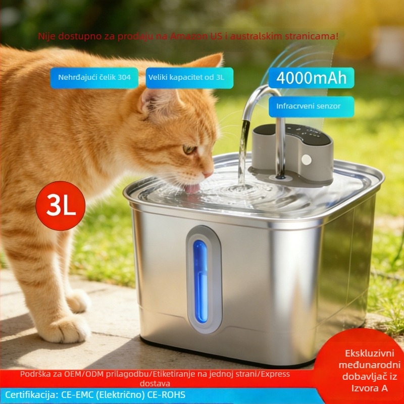 3L Nehrđajući čelični pametni Dispenser za vodu za kućne ljubimce s IR senzorom, automatsko napajanje za mačke i pse, odvojiv