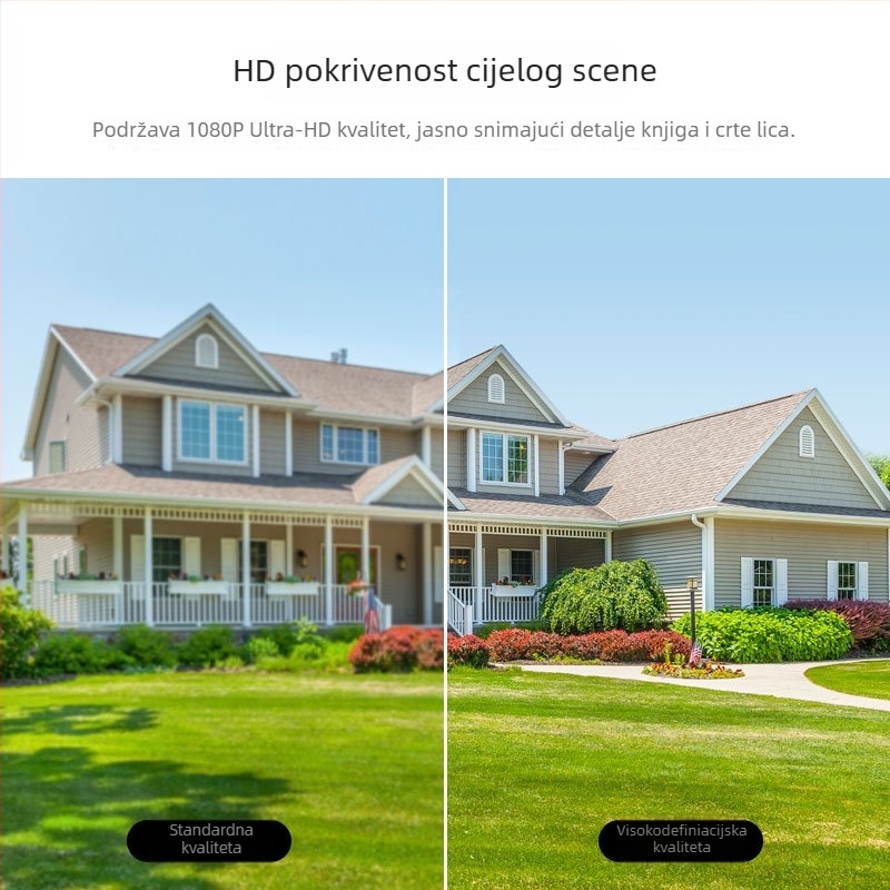 Bežična pametna sigurnosna kamera s 360° rotacijom, unutarnja/vanjska uporaba, noćni vid, HD video, daljinski pristup