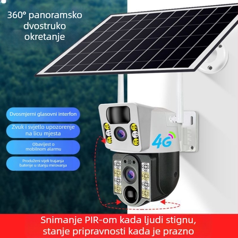 V380 solarna vanjska kamera s niskom potrošnjom energije, 2K/3MP rezolucija, 360° pogled, daljinski pristup putem mobitela, noćni snimak u bojama