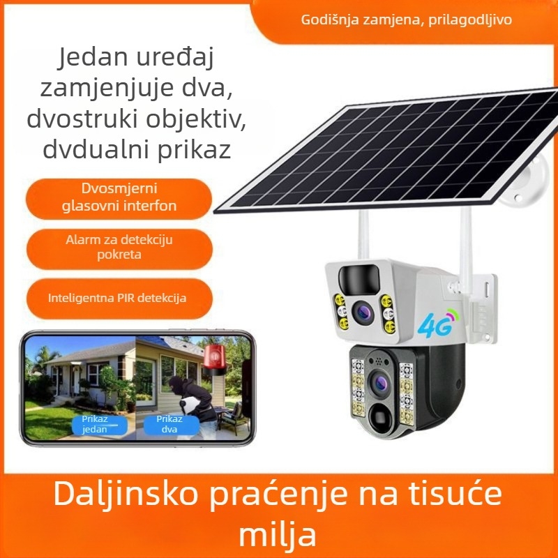 V380 solarna vanjska kamera s niskom potrošnjom energije, 2K/3MP rezolucija, 360° pogled, daljinski pristup putem mobitela, noćni snimak u bojama